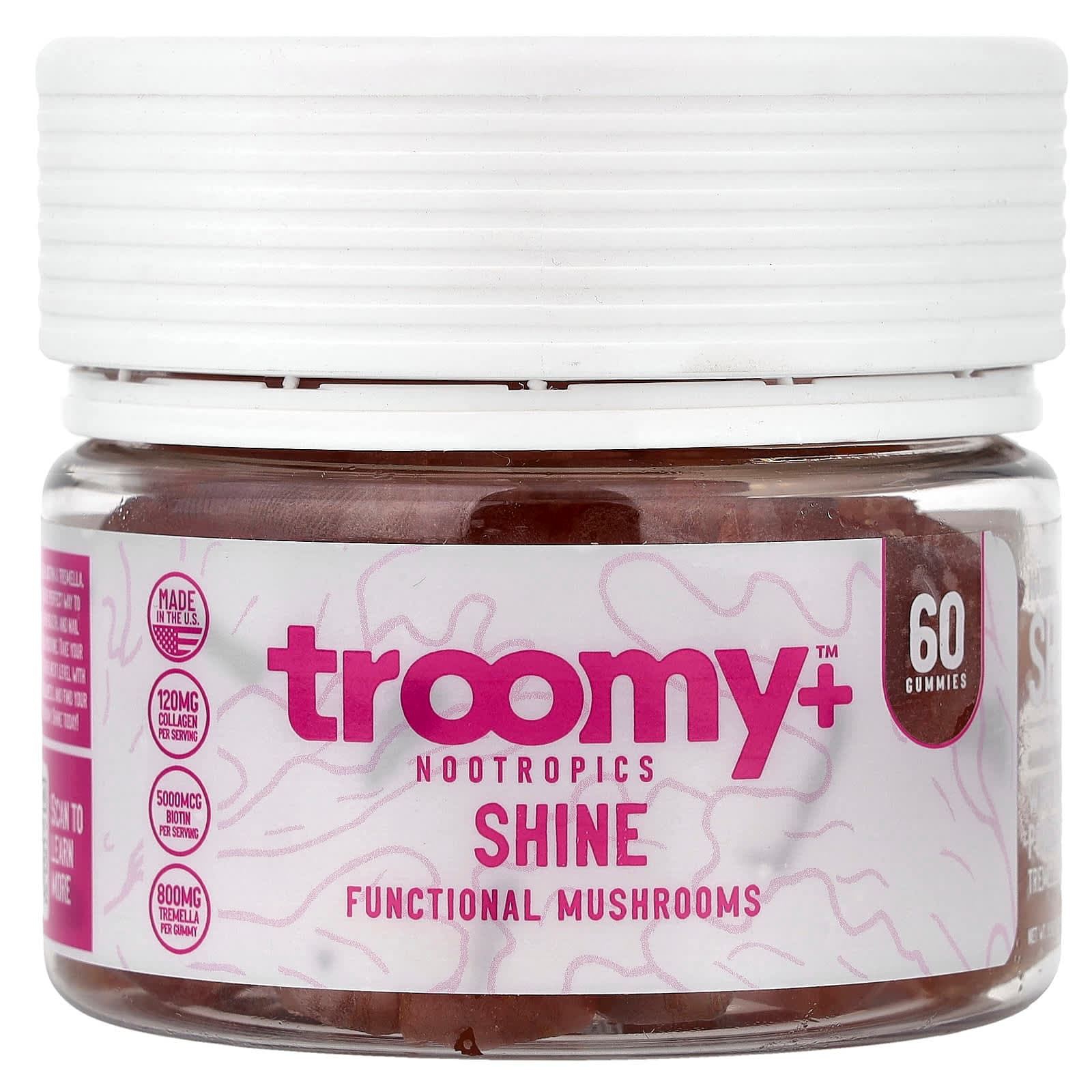 Troomy Nootropics Shine, Functional Mushrooms Gummies – White Peach Pomegranate – 60 gommes de Troomy Nootropics