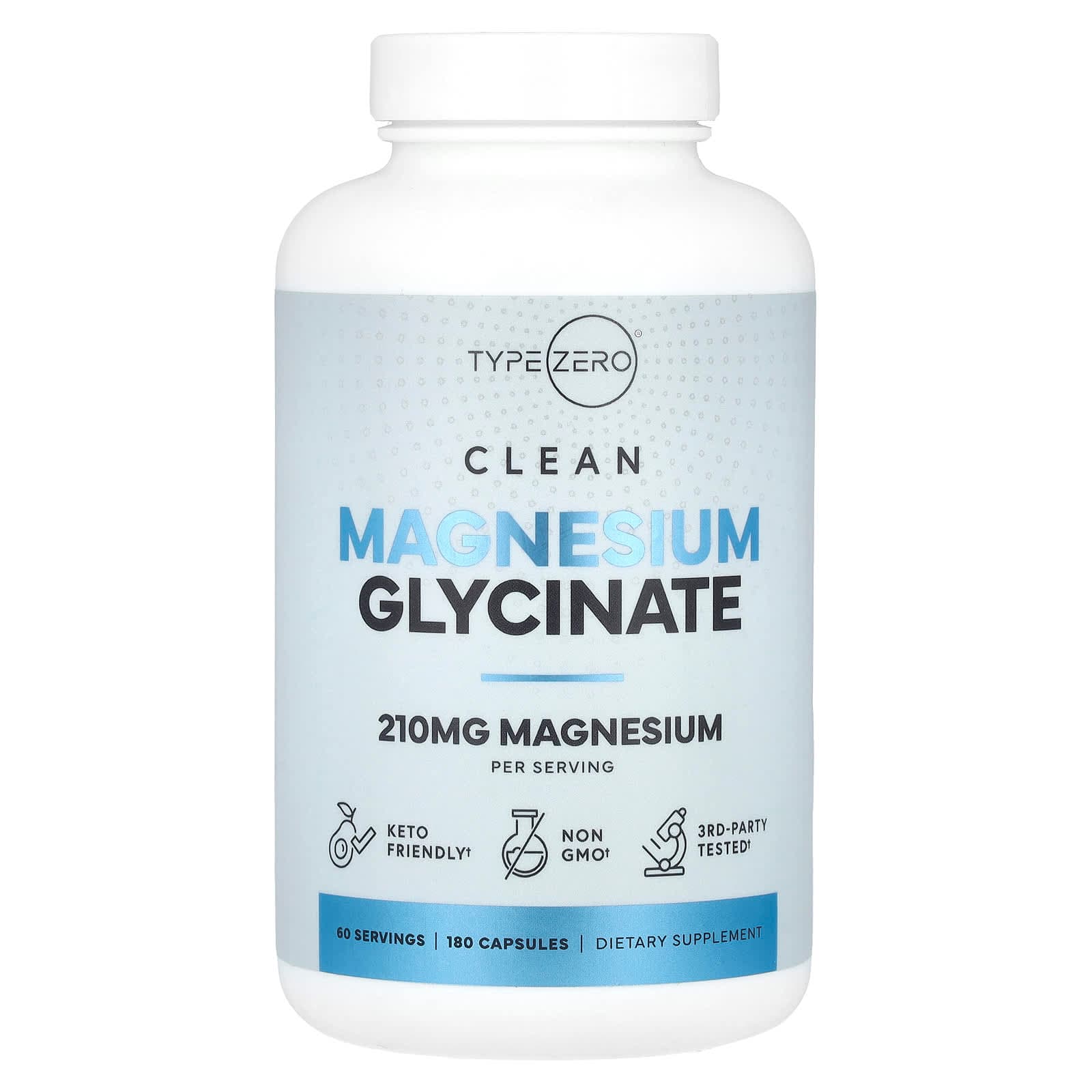 TypeZero Clean, Magnesium Glycinate – 180 gélules de TypeZero