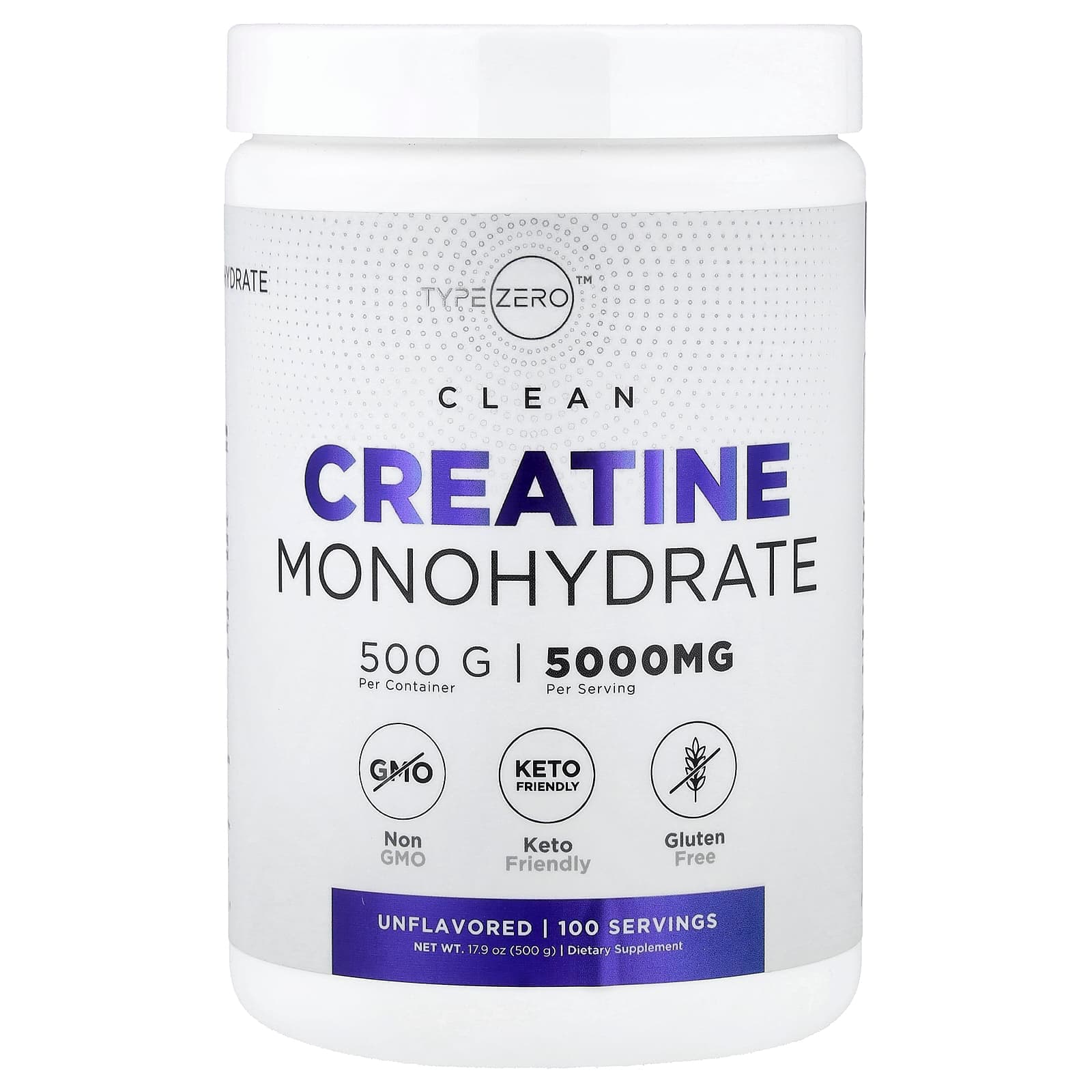 TypeZero Clean, Creatine Monohydrate – Sans arôme – 500 g de TypeZero