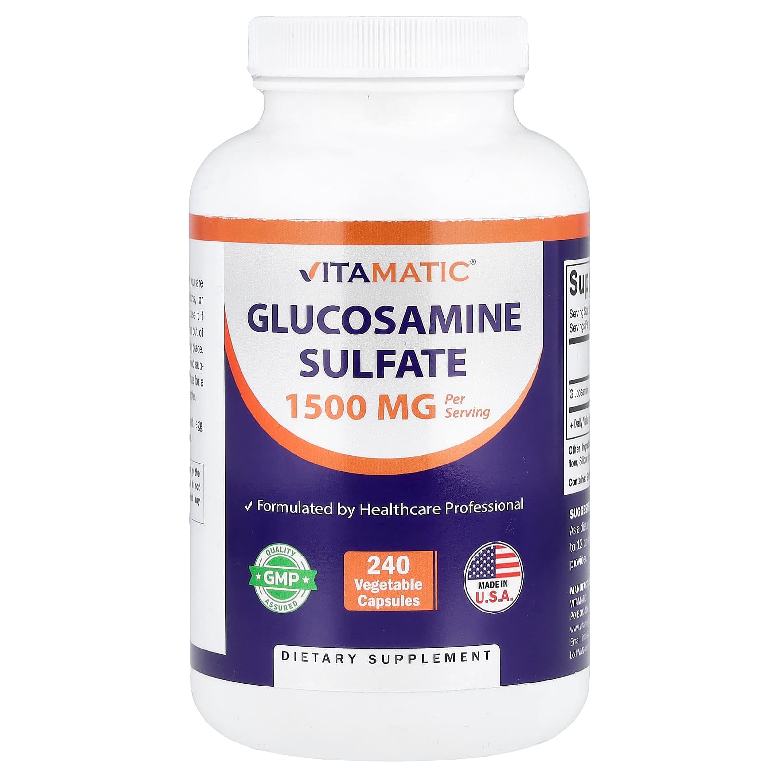 Vitamatic Glucosamine Sulfate, 240 Vegetable Capsules (750 mg per Capsule) de Vitamatic