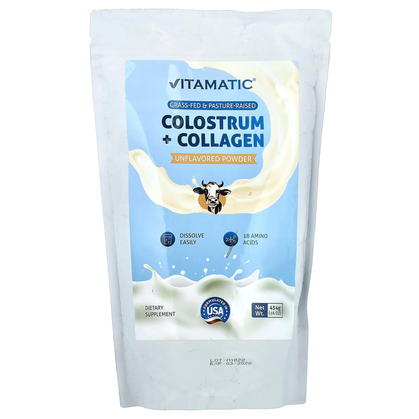 Vitamatic Colostrum + Collagen Powder – Sans arôme – 454 g de Vitamatic