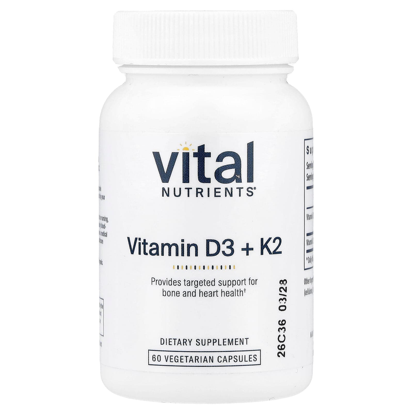 Vital Nutrients Vitamin D3 + K2 – 60 gélules végétales de Vital Nutrients