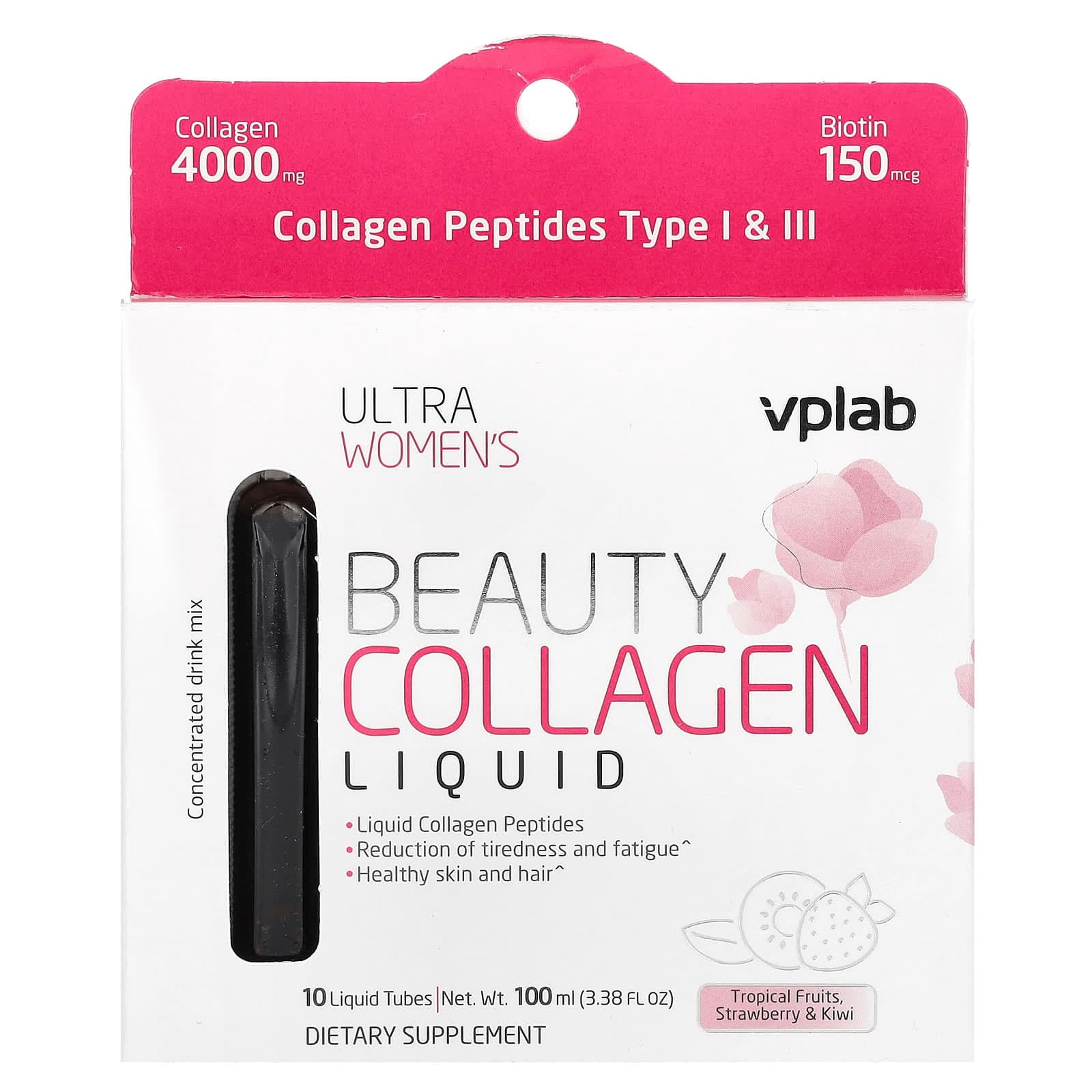 VPLab Ultra Women's Beauty Collagen Liquid, Strawberry & Kiwi – Tropical Fruits – 100 ml de VPLab