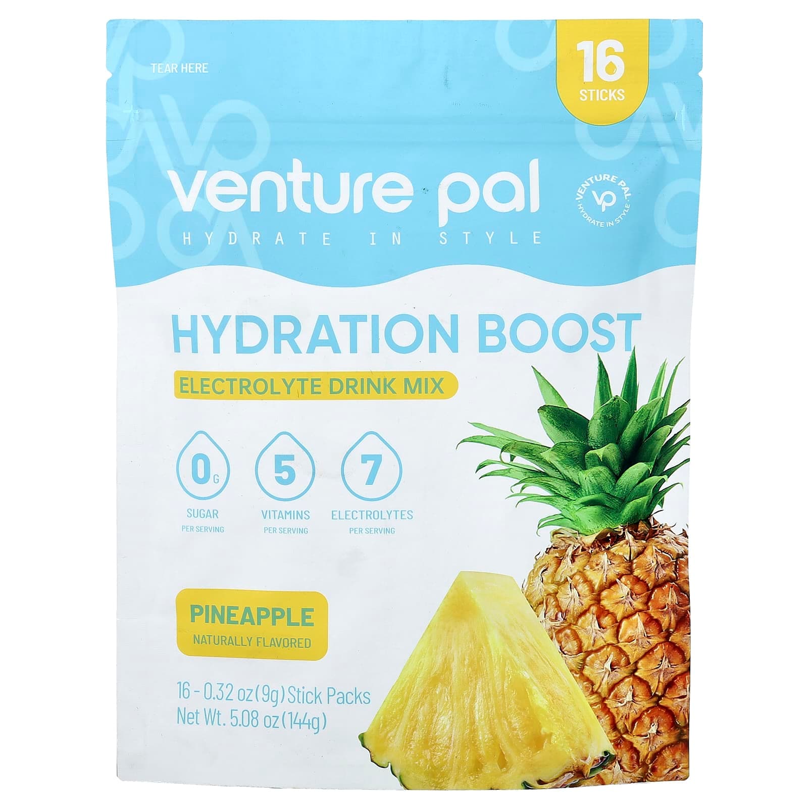 Venture Pal Hydration Boost, Electrolyte Drink Mix – Pineapple – 9 g de Venture Pal